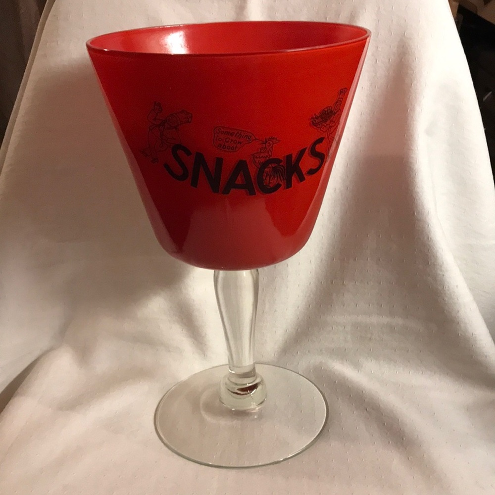 Vintage MCM West Virginia Glass Company “SNACKS” Martini Shaped Serving Bowl